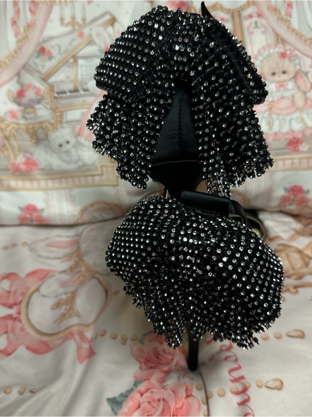 Jessica Simpson Black Rhinestone Fringe Ankle-Strap Stilettos - Picture 3 of 7